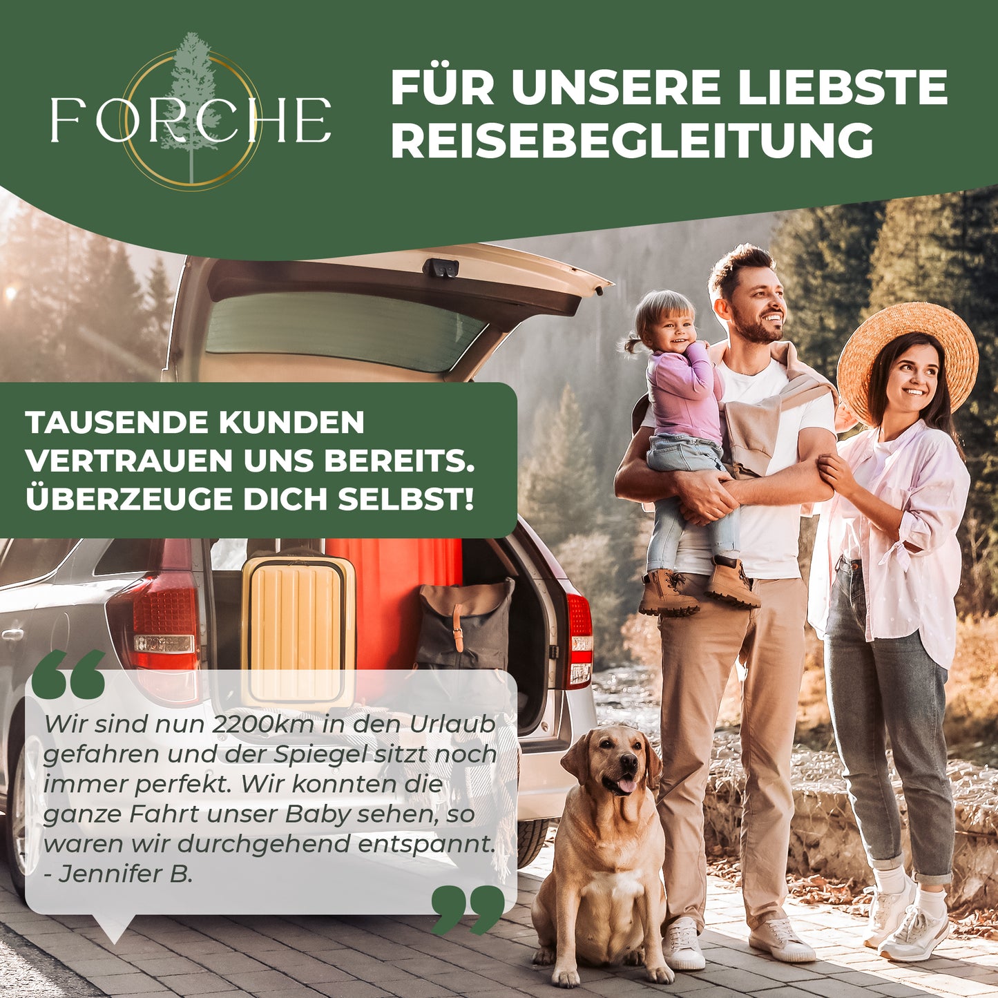 FORCHE® rear seat mirror for babies made of shatter-proof material, baby mirror for child seat and reboarder baby seat, 360° swivel, children's car mirror in optimal size, mirror ready to use